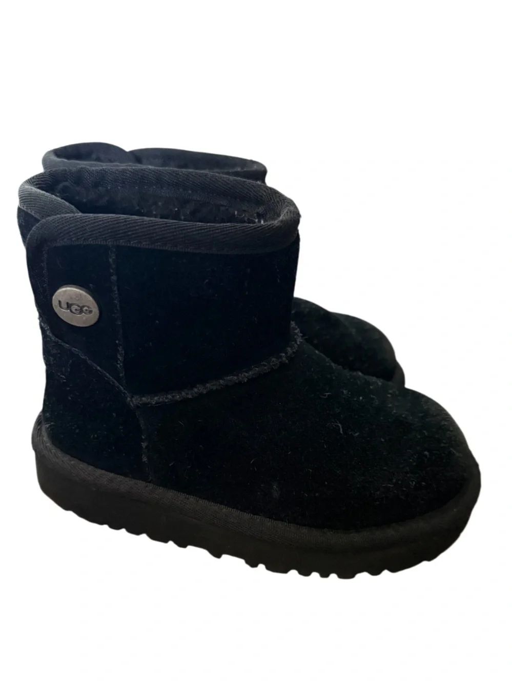 UGG Kids Jon’s Short Plush Boot - Black Suede-Size 8